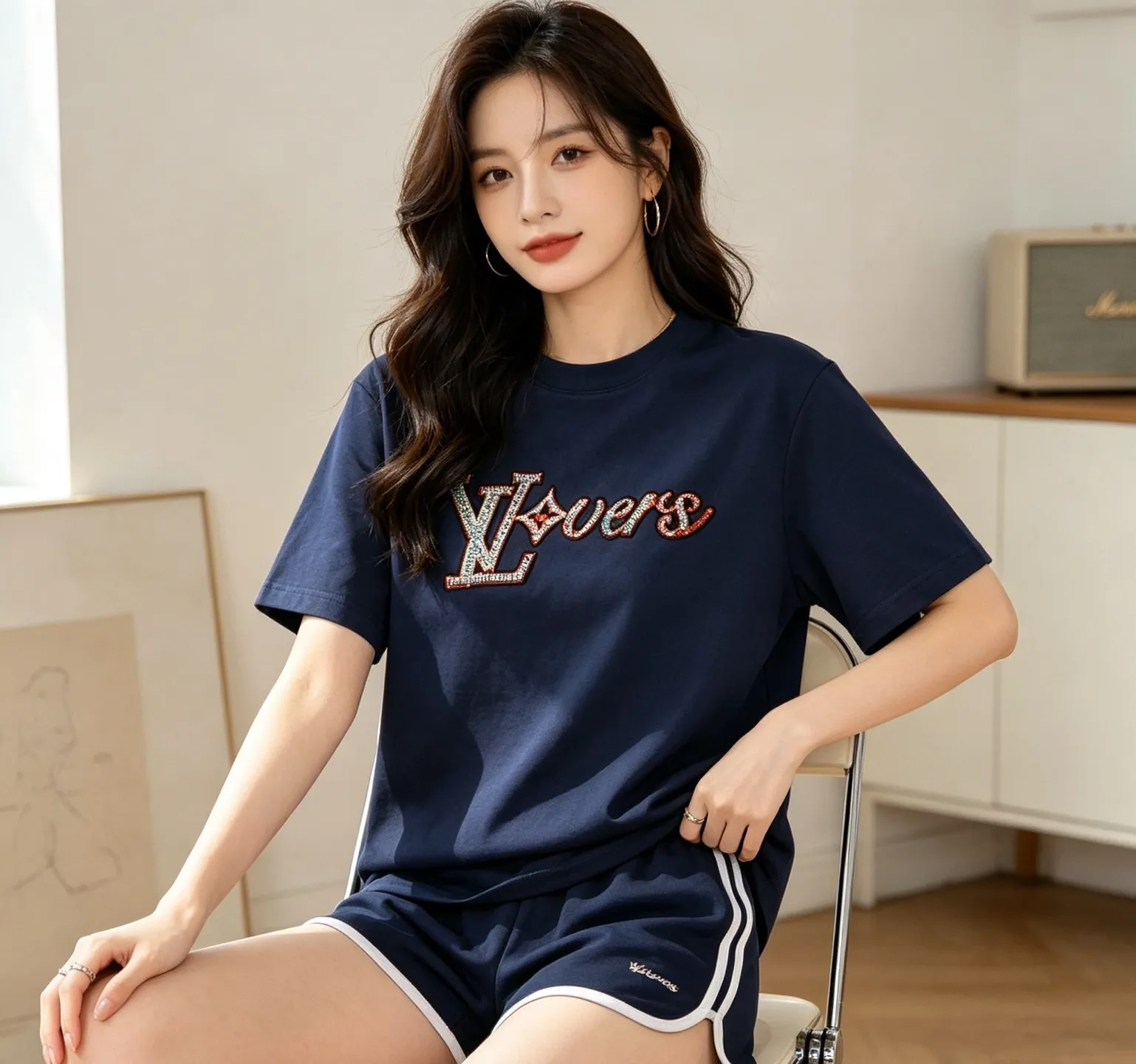 Louis Vuitton/Louis Vuitton beaded embroidered monogram short sleeves